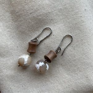 Wood and Bead Drop Earrings